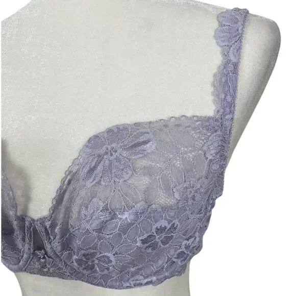 Victoria's Secret Lace Bra Underwire Unlined Pastel Lilac Size 36C Sexy Y2K - Picture 3 of 11
